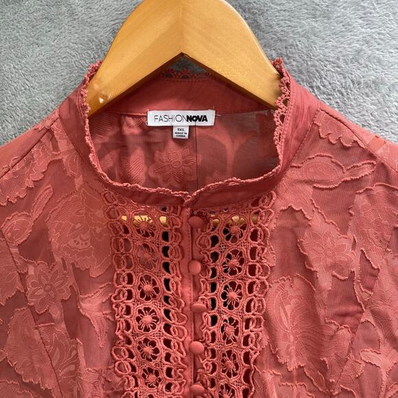 Lace‎ Button Up Shirt Top Women 1XL Puff Sleeve Indie Boho Chic Romantic Renfair - Picture 3 of 14